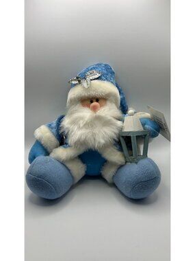 Blue Santa Plush Decor With Lantern & Silver Accents By Trim A Home